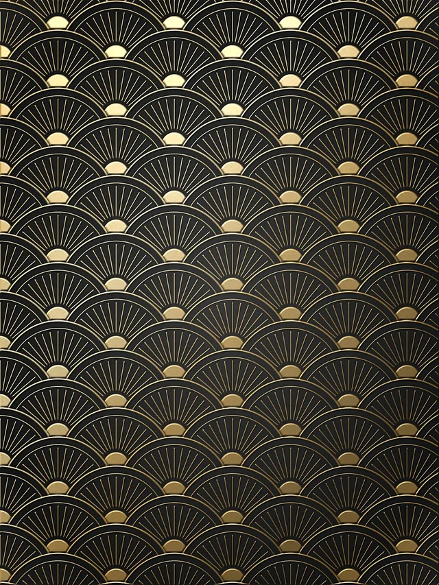 Tapeta se zlatými art deco vějíři na černém lakovaném podkladu